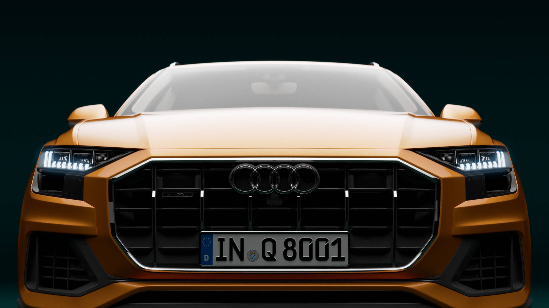 Dragon orange Audi Q8 product shot front view.