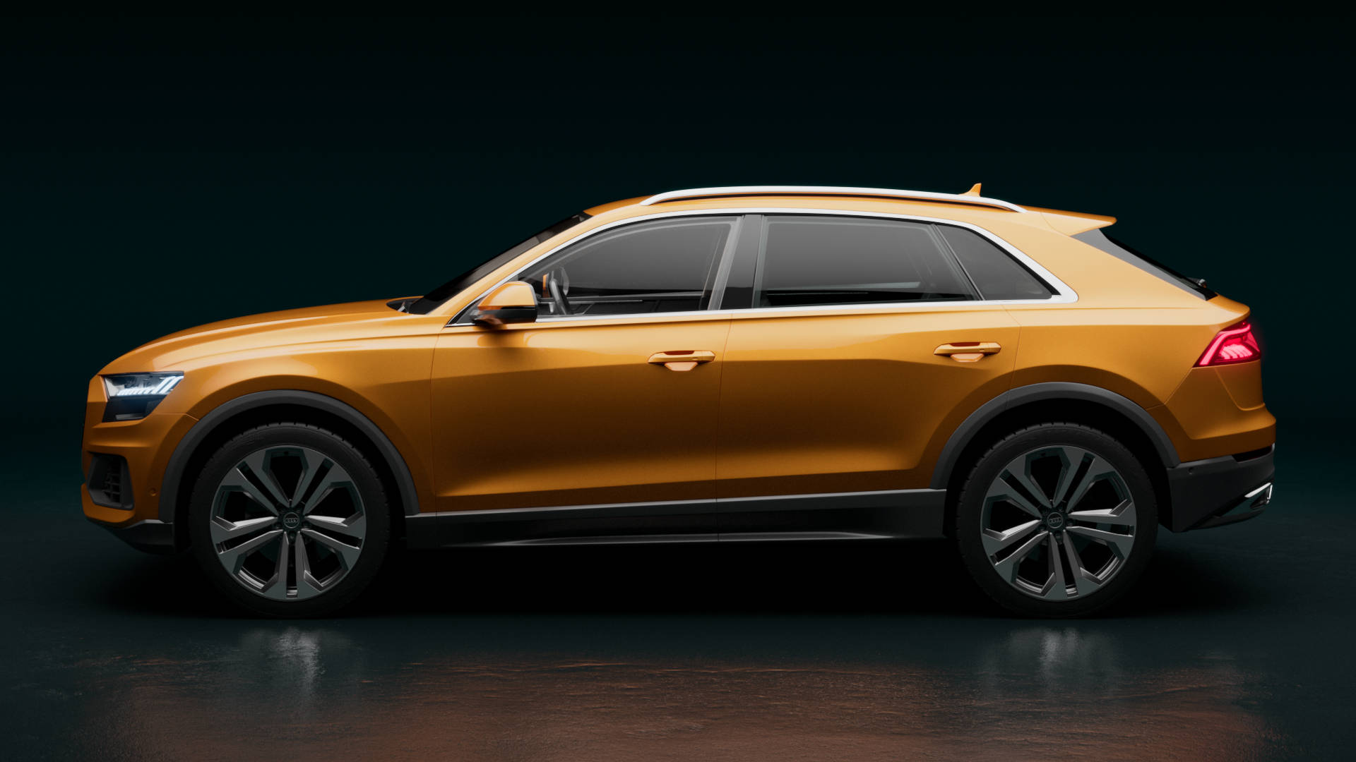 Dragon orange Audi Q8 product shot side view.