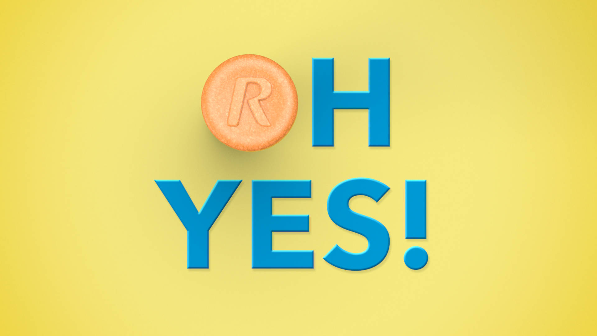 A Rolaids tablet replacing the letter of a word on a yellow background.