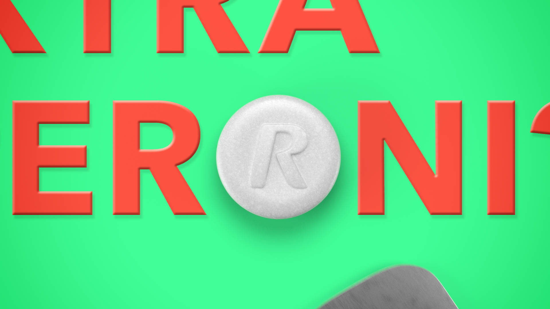 A Rolaids tablet replacing a pizza on a green background.