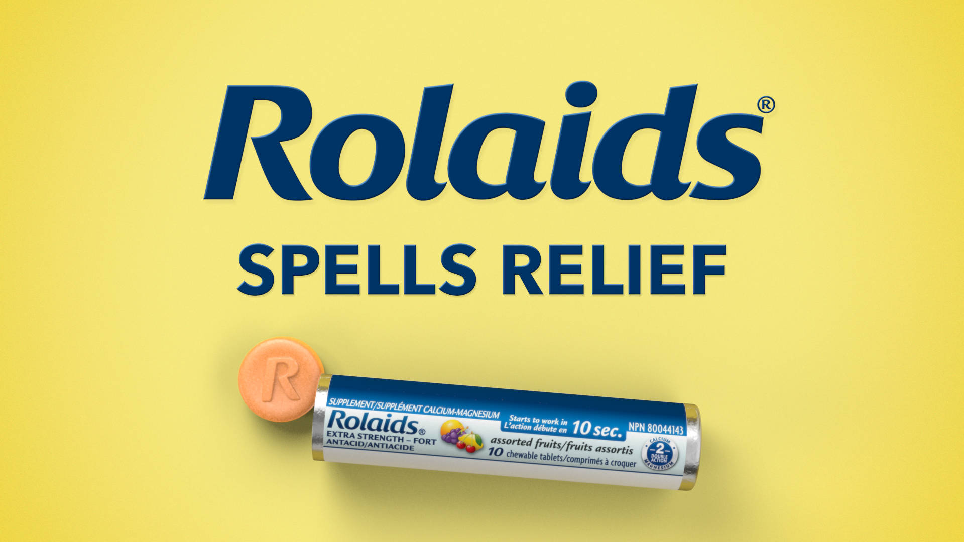 Le logo Rolaids sur fond jaune.