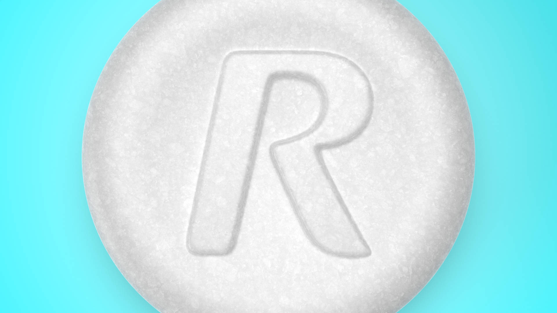 Close-up of a Rolaids tablet on a blue background.