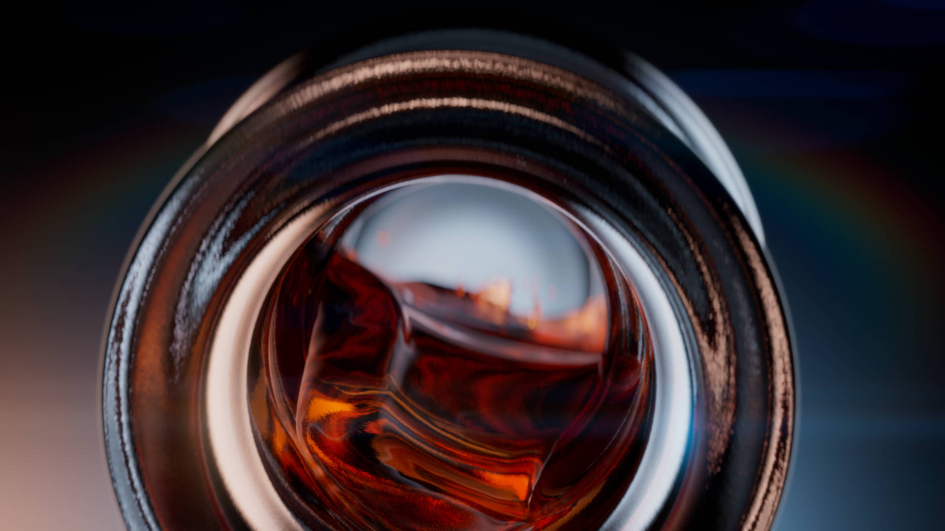 Close-up view of whisky pouing out of bottle in slow motion.